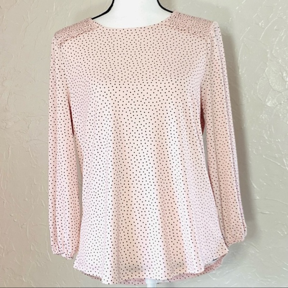 Adrianna Papell 3/4 sleeve blush pink blouse w/black hearts